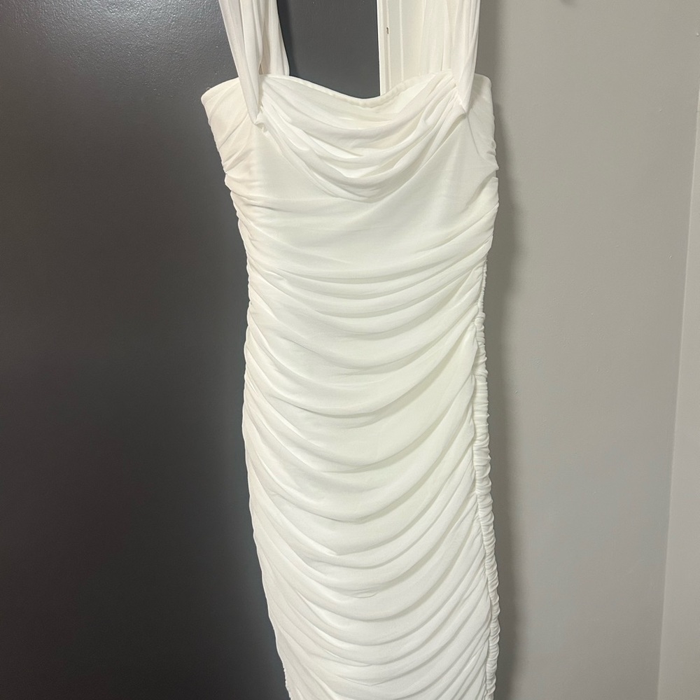 Fashion Nova Strapless White Ruched Dress